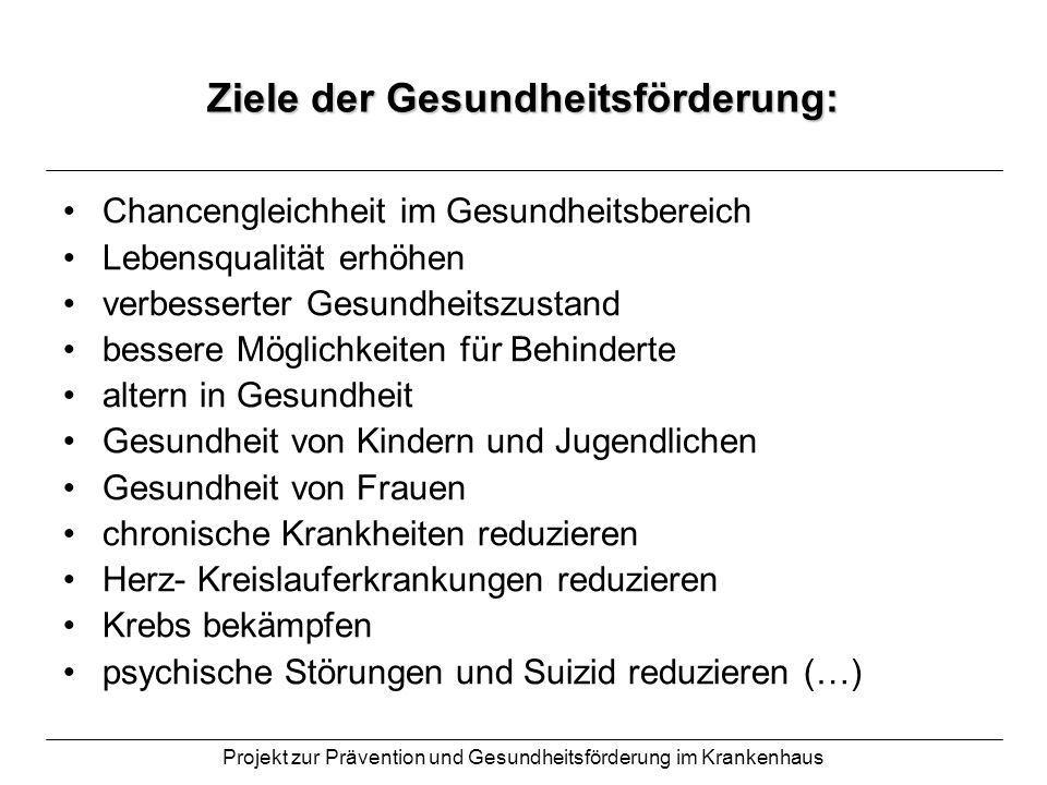 Projekt Zur Pr Vention Und Gesundheitsf Rderung Im Krankenhaus Ppt